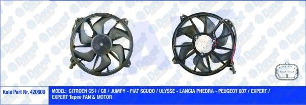 KALE 420600 Fan Motoru Peugeot C5 I / C8 / Jumpy - Peugeot 807 / Expert / Expert Tepee (370w 385mm) (Fan-Motor)